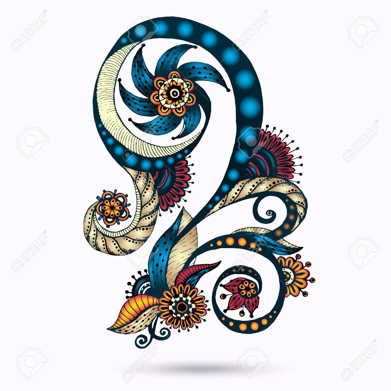 1300x1300 Henna Paisley Mehndi Doodles Abstract Floral Vector Illustration