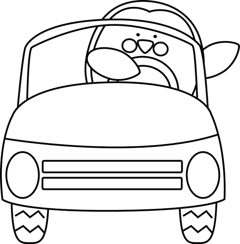491x500 Black And White Penguin Driving A Car Clip Art
