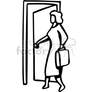 300x300 Royalty Free Black And White Woman Entering Through A Door 159475