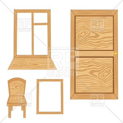 400x400 Wooden Window, Door And Chair Royalty Free Vector Clip Art Image