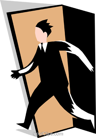 334x480 Man Walking Through Door Royalty Free Vector Clip Art Illustration