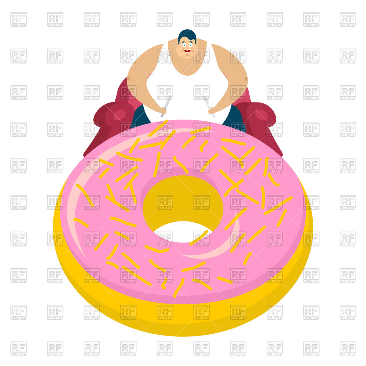 1200x1200 Fat Guy Is Sitting On Chair And Donut Royalty Free Vector Clip Art