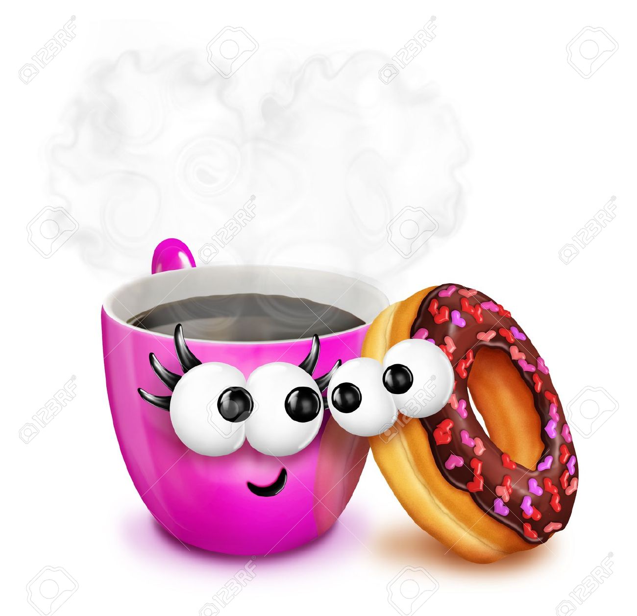 1300x1257 Whimsical Cartoon Coffee Cup With Doughnut Stock Photo, Picture