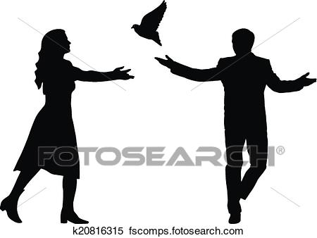 450x338 Clipart Of Concept Of Love Or Peace. Silhouettes Girl And Guy