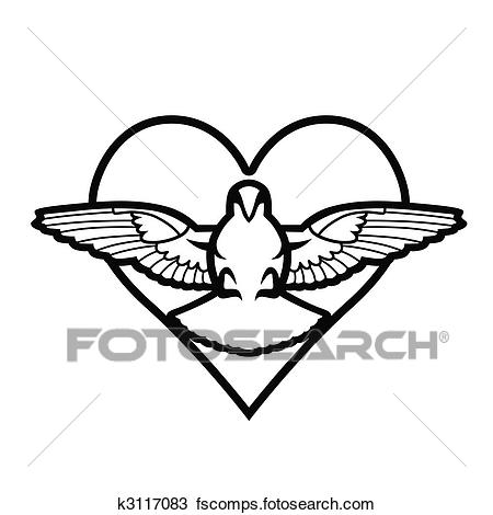 450x470 Clipart Of Dove, Heart, Tattoo K3117083