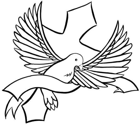 583x520 Simple Black Dove With Stripe And Cross Tattoo Design