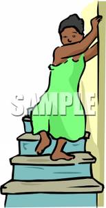 154x300 Black Girl Walking Down The Stairs Clip Art Image