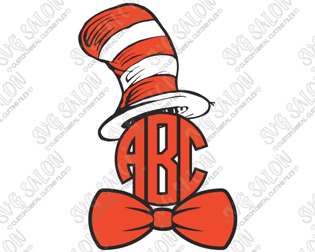 625x500 Dr. Seuss Cat In The Hat Bowtie Monogram Frame Cutting File In Svg