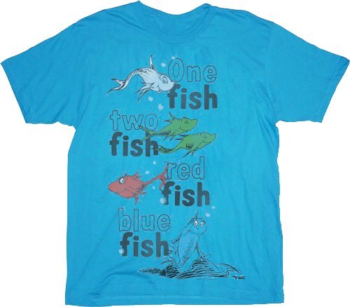 500x438 Dr. Seuss Fish Book One Fish Two Fish Turquoise Adult T Shirt