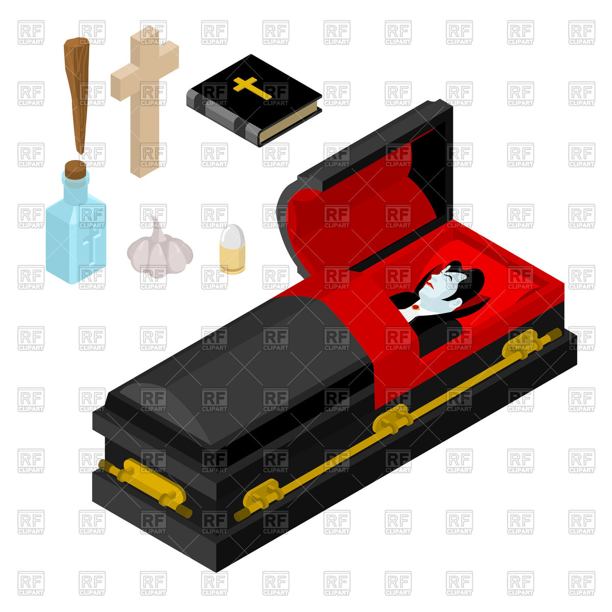 1200x1200 Dracula In Coffin. Vampire Count In Black Casket. Royalty Free