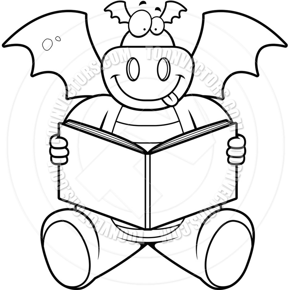 940x940 Cartoon Dragon Reading (Black And White Line Art) By Cory Thoman