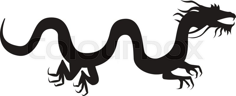 800x326 Chinese Dragon Silhouette Isolated On White Background. Stock