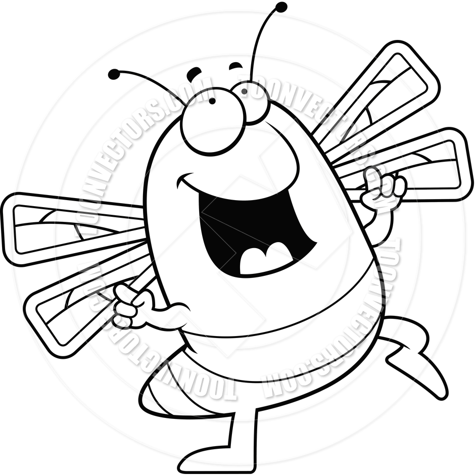940x940 Cartoon Dragonfly Dancing (Black And White Line Art) By Cory