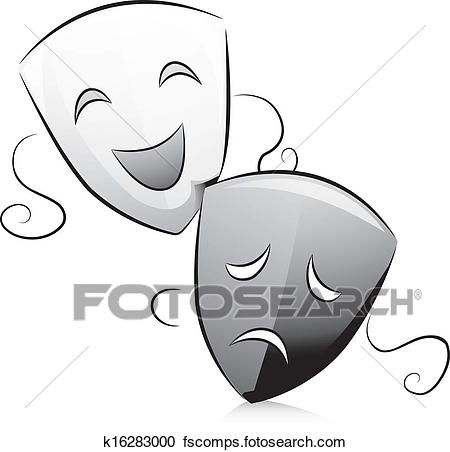 450x452 Clipart Of Black And White Drama Masks K16283000