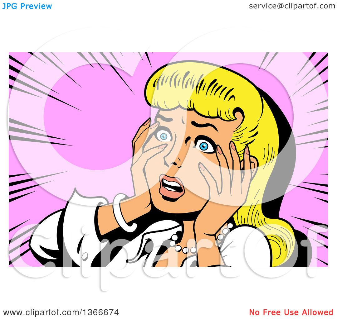 1080x1024 Clipart Of A Retro Blond Caucasian Dramatic Woman Touching Her