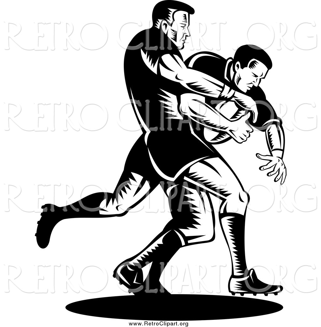 1024x1044 Clipart Of Retro Black And White Rugby Football Players In Action