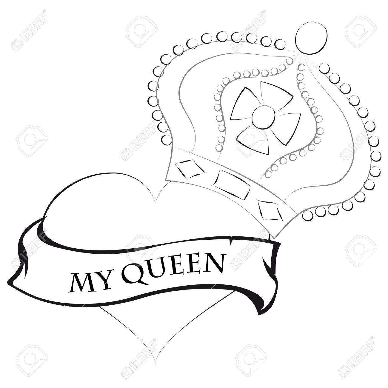1300x1300 Pencil Drawing Of A Heart Shape With A Queen Crown On Top