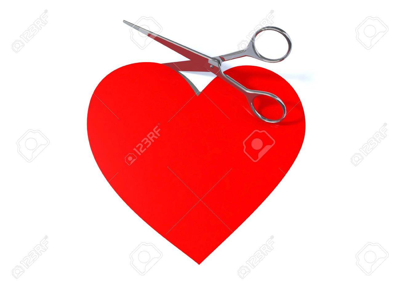 1300x975 Drawing Of A Heart Cut Out With Scissors, 3d Illustration Stock