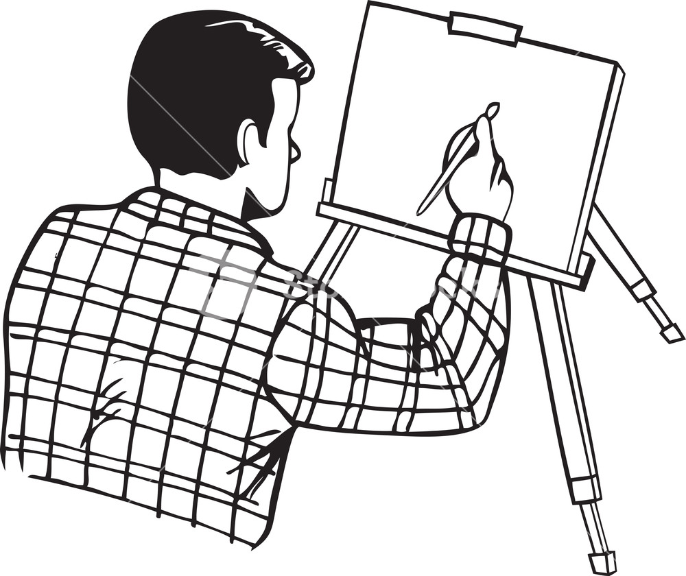 1000x840 Illustration Of A Man With Paint Brush And Painting. Royalty Free