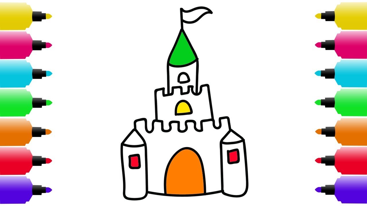 1280x720 How To Draw Sand Castle Coloring Pages For Baby Learn Colors