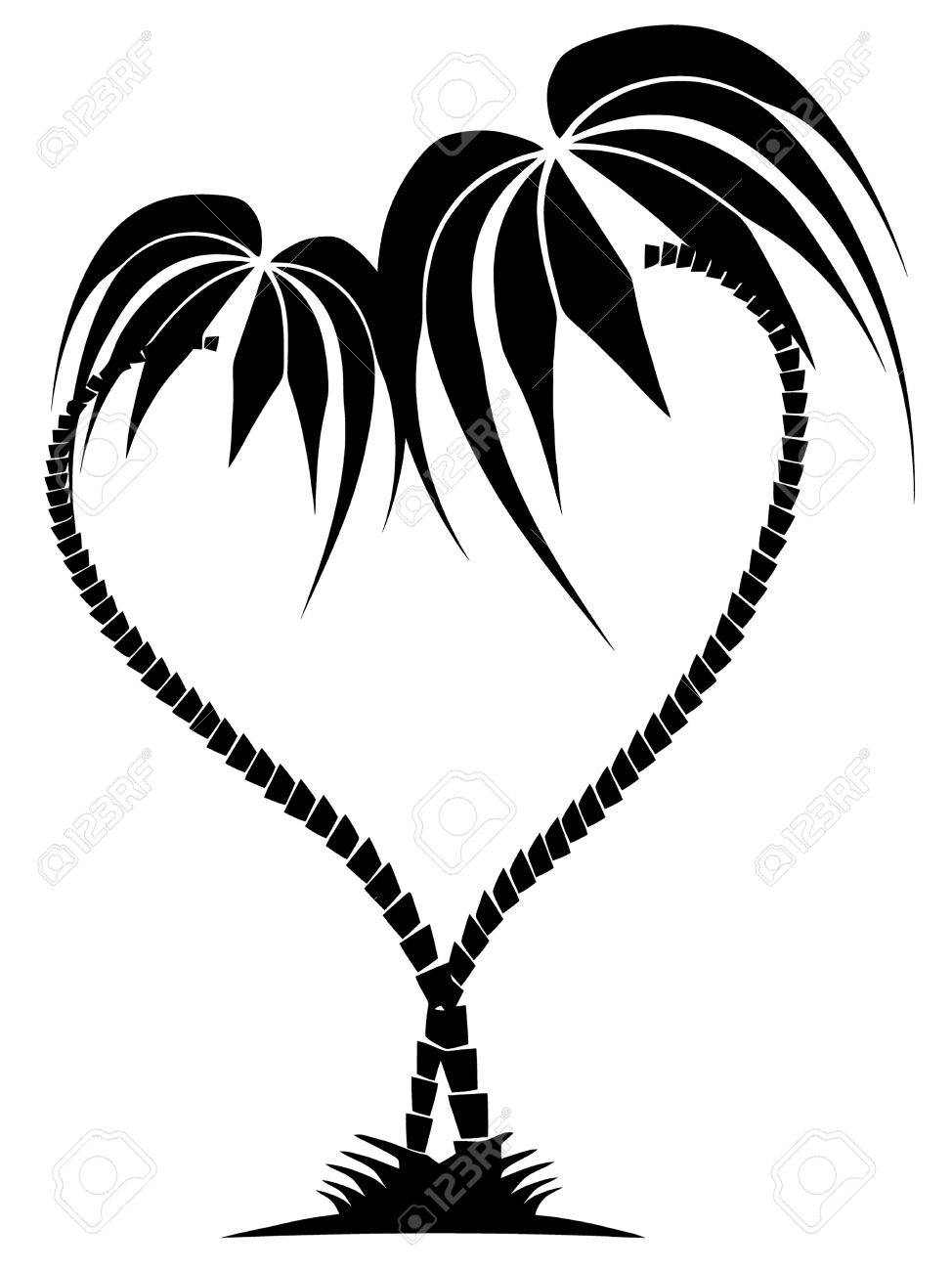974x1300 Drawing Of Two Palm Trees In The Form Of Heart On The Isolated