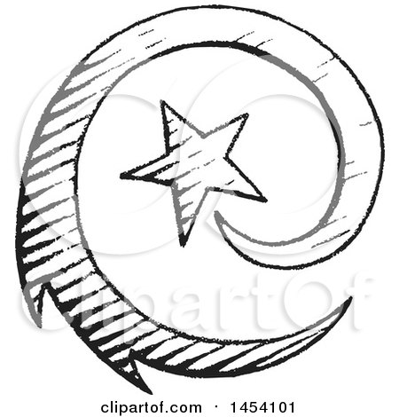 450x470 Clipart Of A Black And White Sketched Spiraling Shooting Star