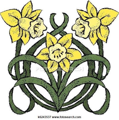 500x502 Clip Art Of Nouveau Daffodils K6243537