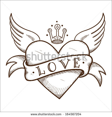 450x470 Drawings Of Hearts With Banners