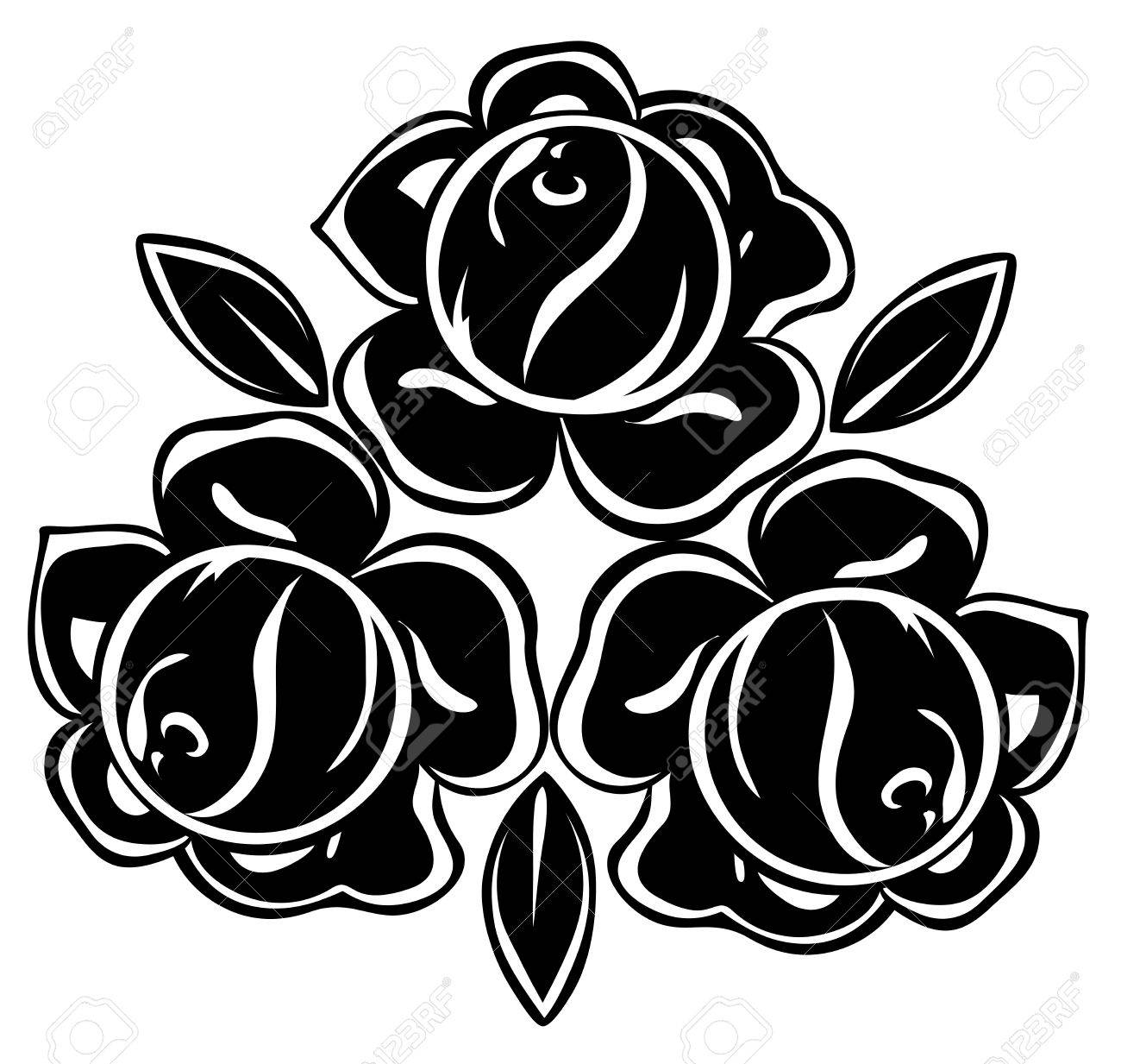 1300x1233 Isolated Illustration Of Black And White Roses Royalty Free