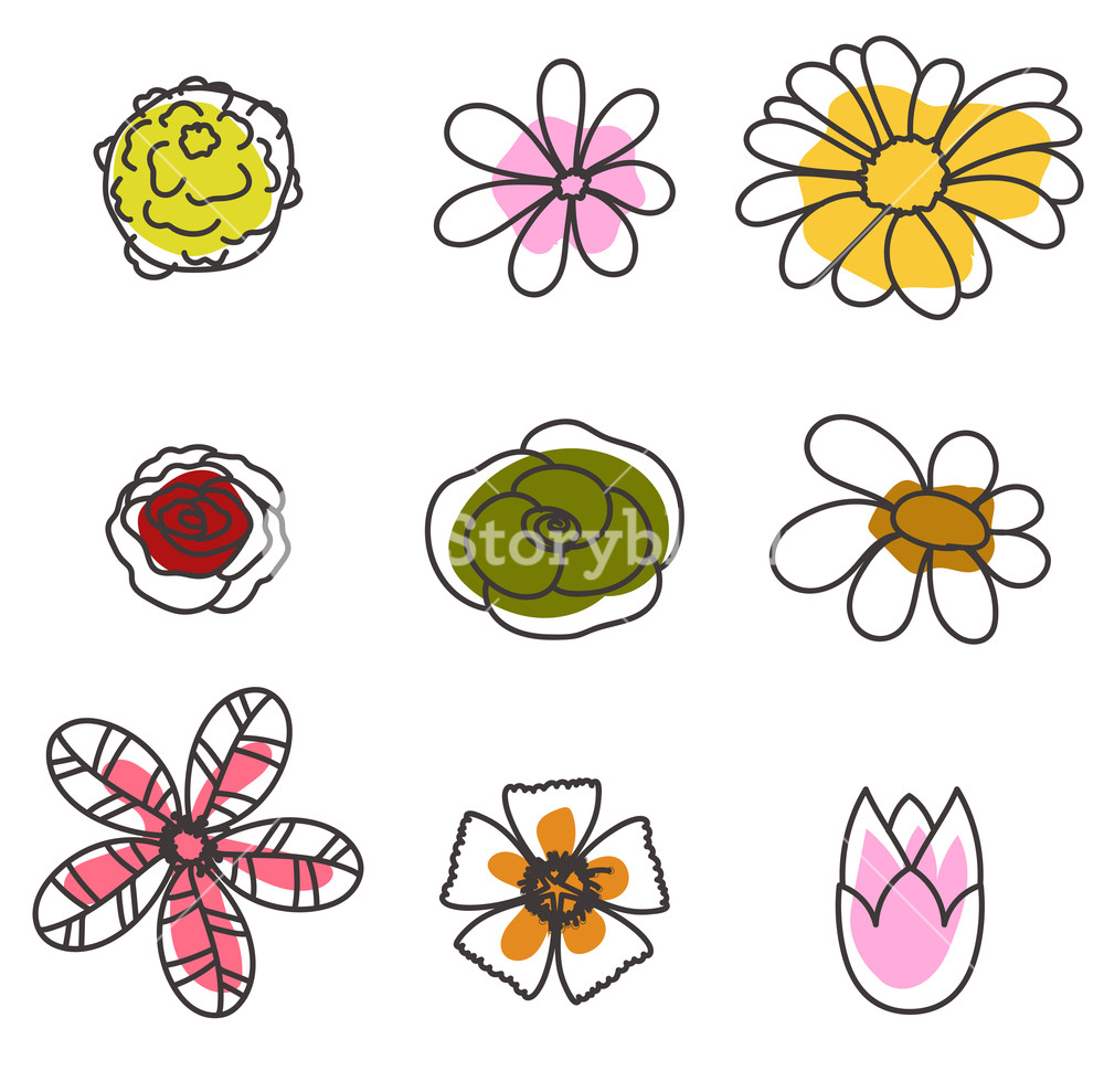 1000x989 Hand Drawn Flowers Vector Illustration Royalty Free Stock Image