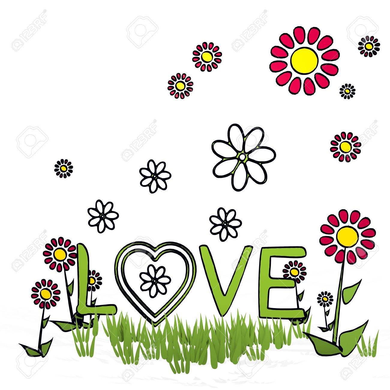 1300x1300 Spring Flower Hand Drawn Sketch Of Love With Hand Drawn Flowers