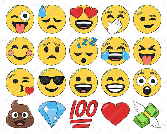 570x456 Emoji Clipart Vector Pack, Smiley Faces Clipart, Hand Drawn Emoji