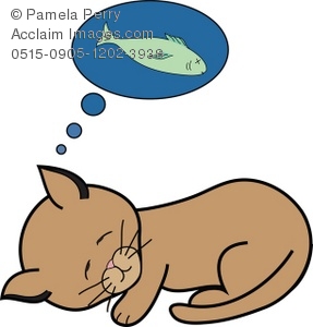 287x300 Clip Art Illustration Of A Kitten Dreaming Of A Fish To Eat