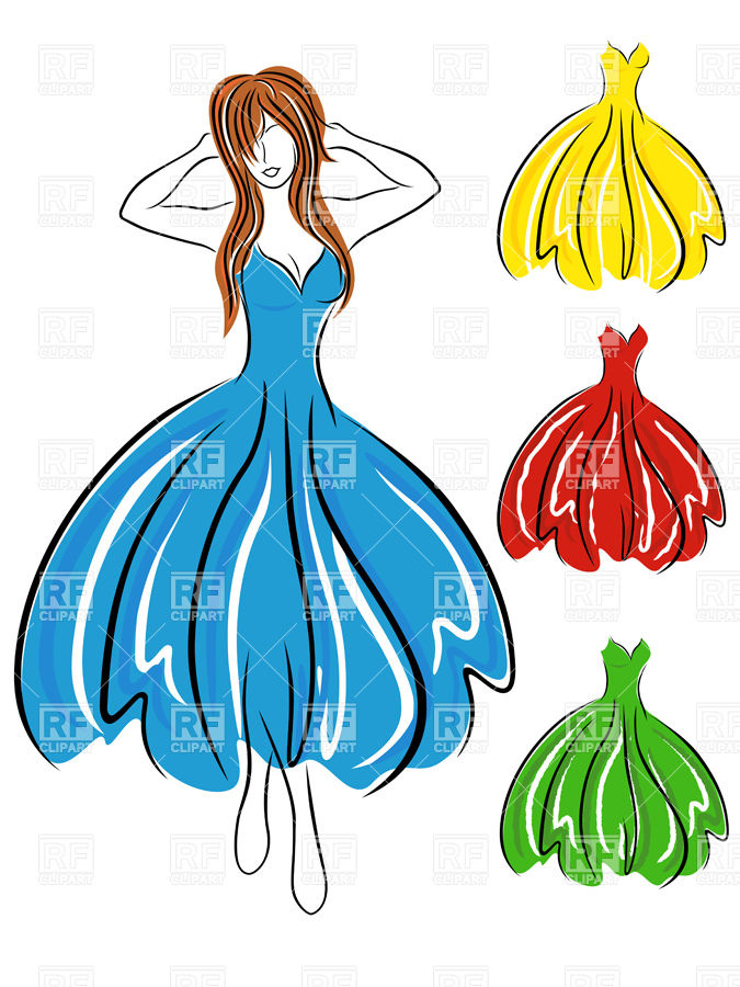675x900 Sketch Of Girl In Blue Dress And Set Of Coloured Dresses Royalty
