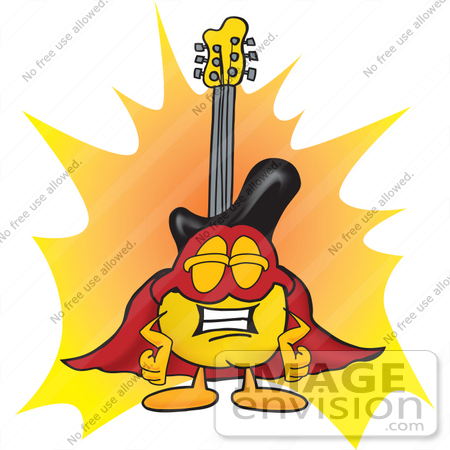 450x450 Clip Art Graphic Of A Yellow Electric Guitar Cartoon Character