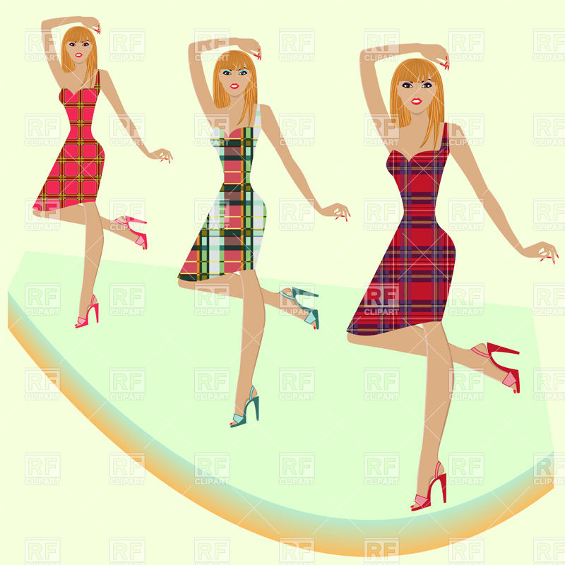 800x800 Models Posing In Various Checkered Dresses Royalty Free Vector