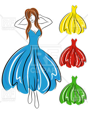 300x400 Sketch Of Girl In Blue Dress And Set Of Coloured Dresses Royalty
