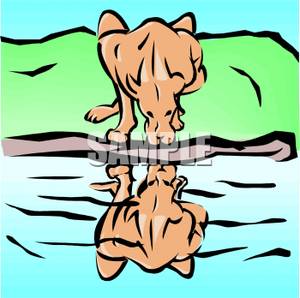 300x298 Free Clipart Image A Lioness Drinking From A Lake
