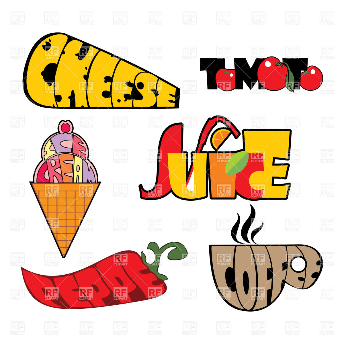 1200x1200 Stylized Inscriptions With Food And Drinks Royalty Free Vector