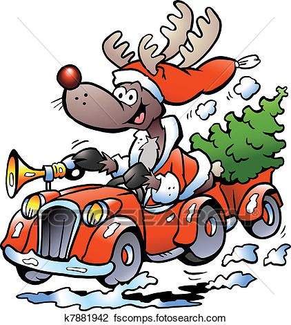 422x470 Clipart Of Reindeer Driving Car K7881942