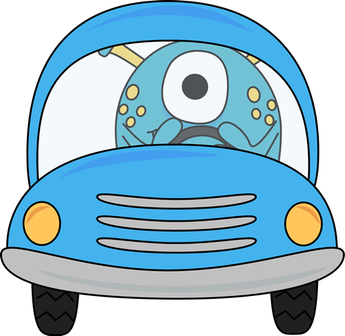 500x488 Monster Driving A Blue Car Clip Art