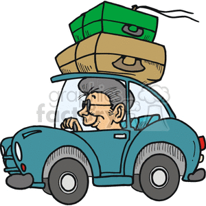 300x300 Royalty Free Person Driving A Car With Suitcases On The Roof