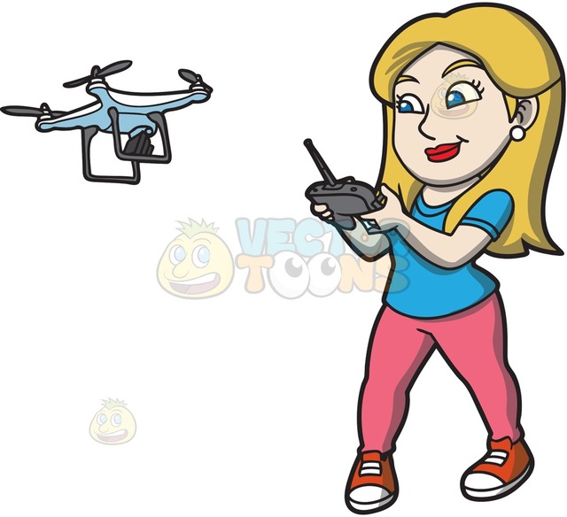 640x584 A Female Hobbyist Flying A Drone With A Remote Cartoon Clipart