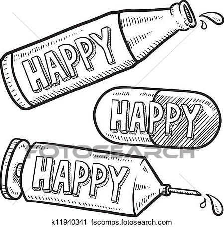 450x456 Clipart Of Happy Drugs And Alcohol Sketch K11940341
