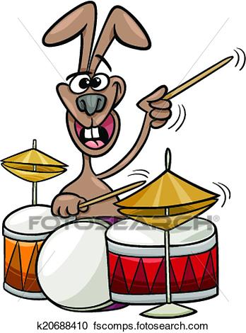 348x470 Clipart Of Bunny Playing Drums Cartoon Illustration K20688410