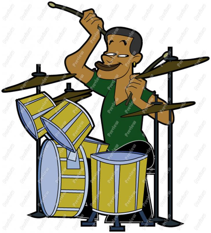 727x800 Man Playing Drums African American Character Clip Art