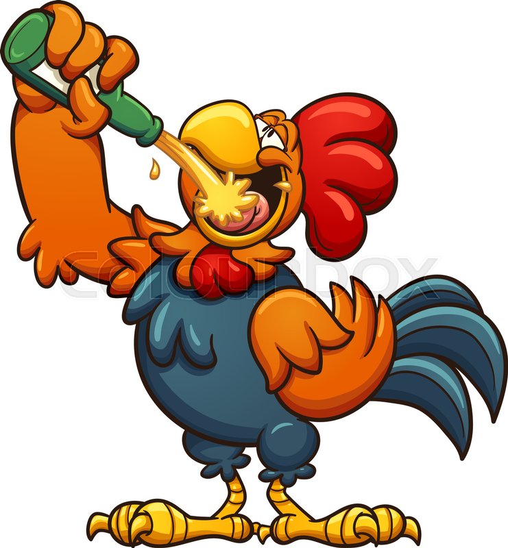 741x800 Drunk Cartoon Rooster Drinking A Beer. Vector Clip Art