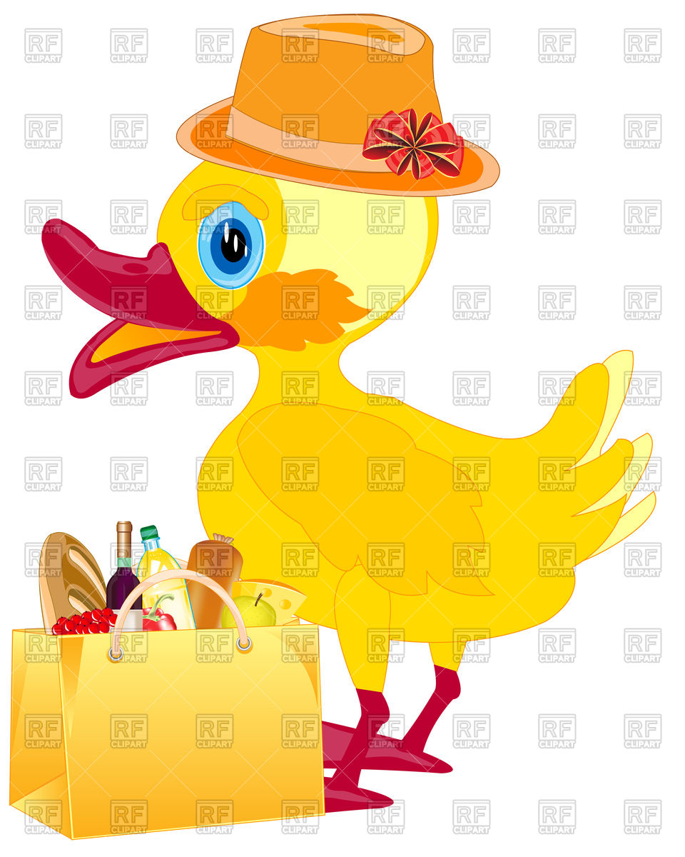 960x1200 Duckling In Hat With Food In Bag Royalty Free Vector Clip Art