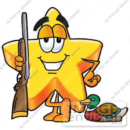 450x450 Clip Art Graphic Of A Yellow Star Cartoon Character Duck Hunting