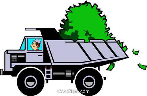 480x312 Cartoon Dump Truck With Money Royalty Free Vector Clip Art